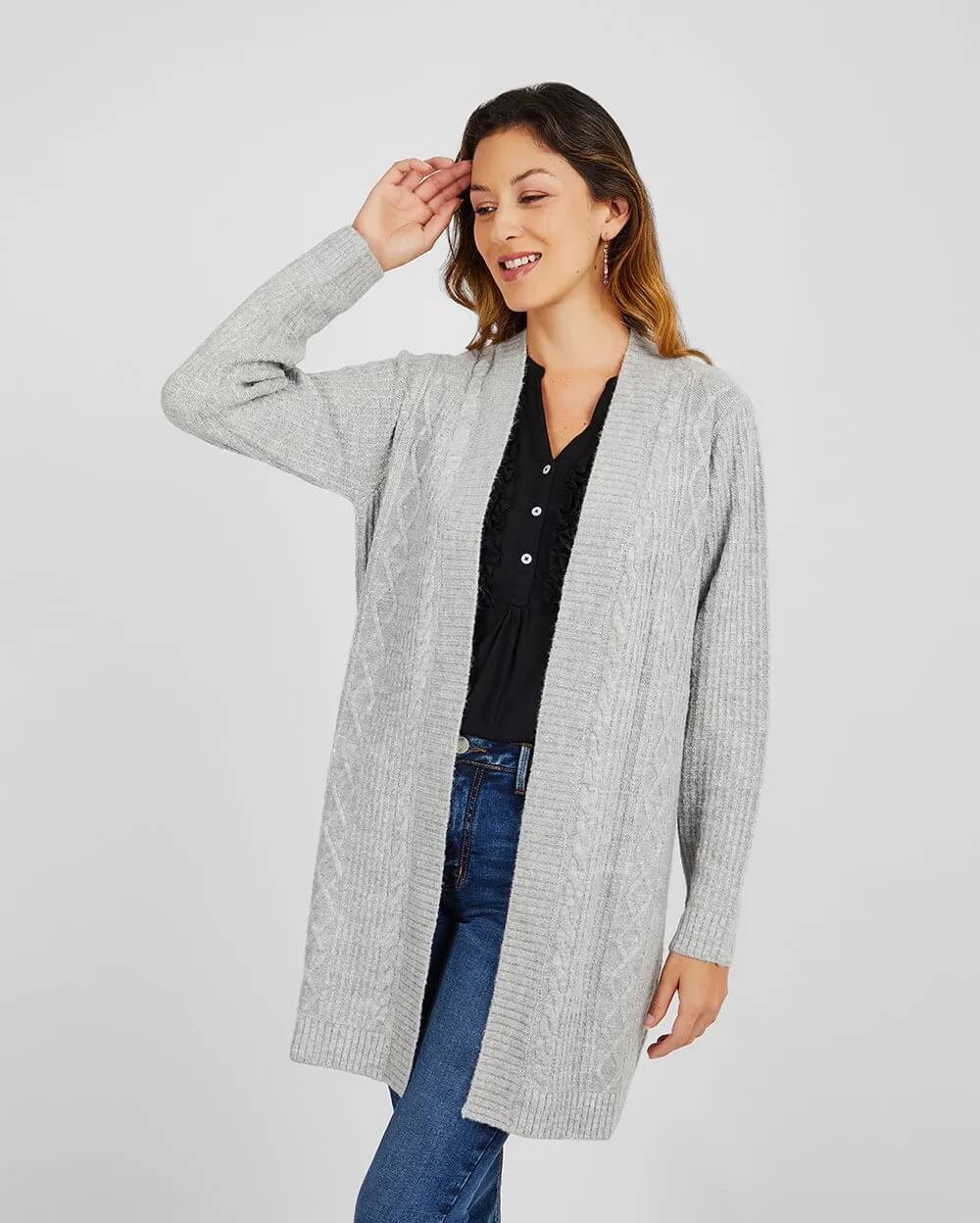Long open cardigan-gray
