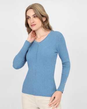 Women’s V-Neck Full Over Sweater | Front view | Blue colour