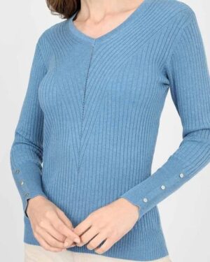 Women’s V-Neck Full Over Sweater | Close view | Blue colour